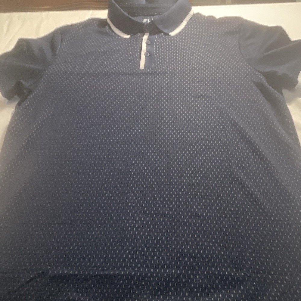 FLX Men's Polo Shirt M Blue White Geometric Short Sleeve Collared Button